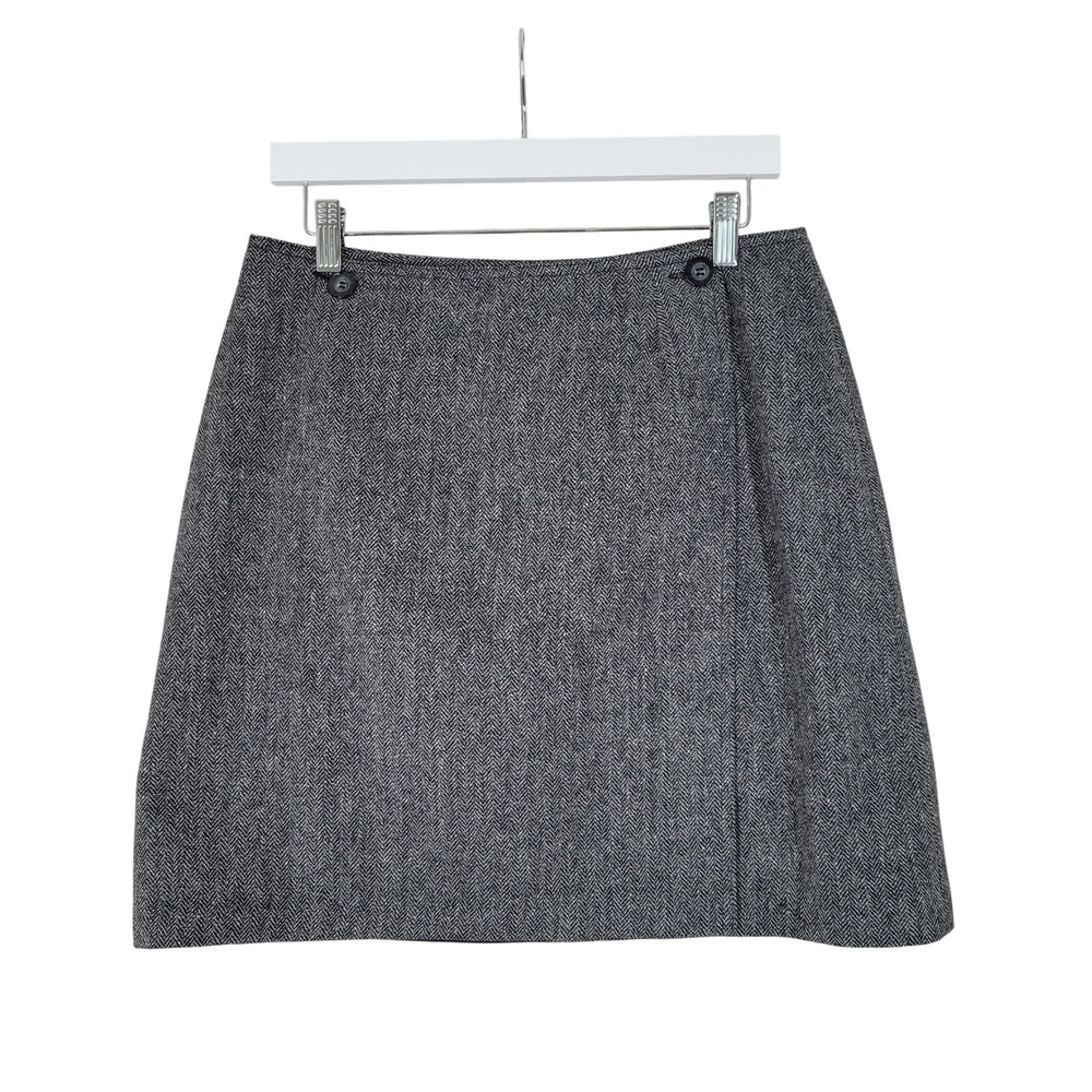 Style&co Wrap Skirt Womens 12P Grey Herringbone Wool Blend A-Line Mini
